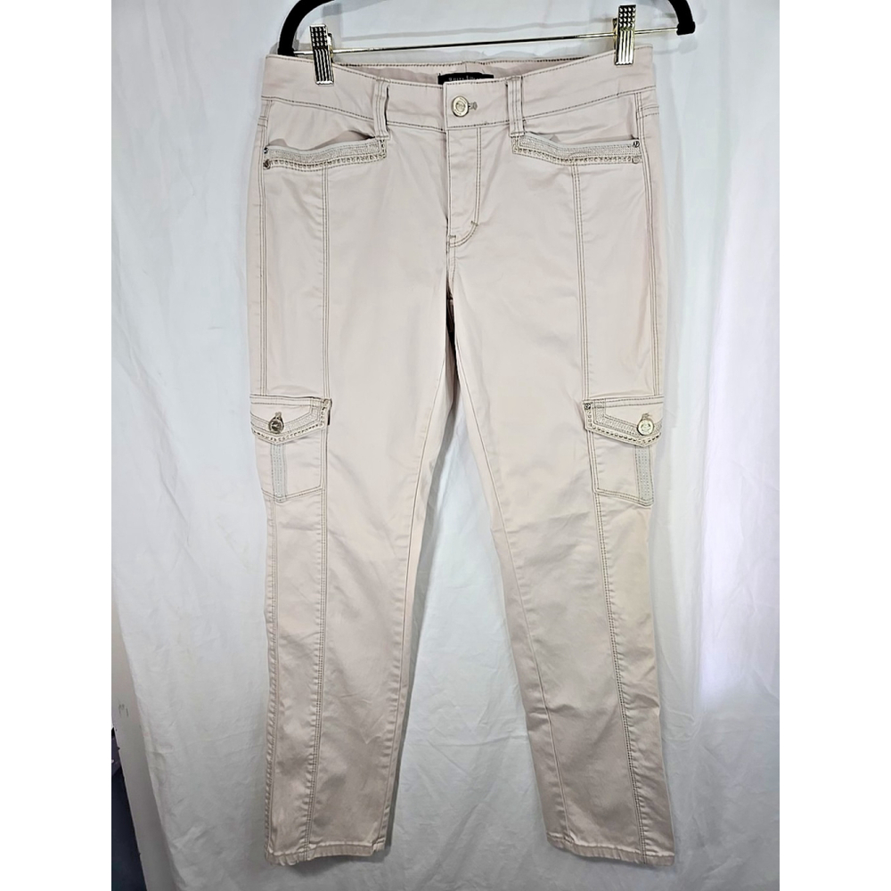 White House Black Market 4 Slim Ankle Cargo Pants Beige Stretch Tailored Fit - Picture 2 of 10